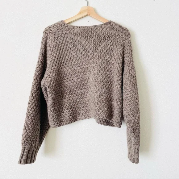 First Rite SMALL Quinn 100% Highland Wool boxy fit chunky knit cardigan in Bark - Picture 7 of 9